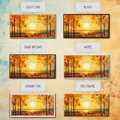 Beautiful Fall Decor Centerpiece Framed Canvas Print, Autumn Decor, Fall Wall Art, Above Mantle Wall Art, Stained Glass Style