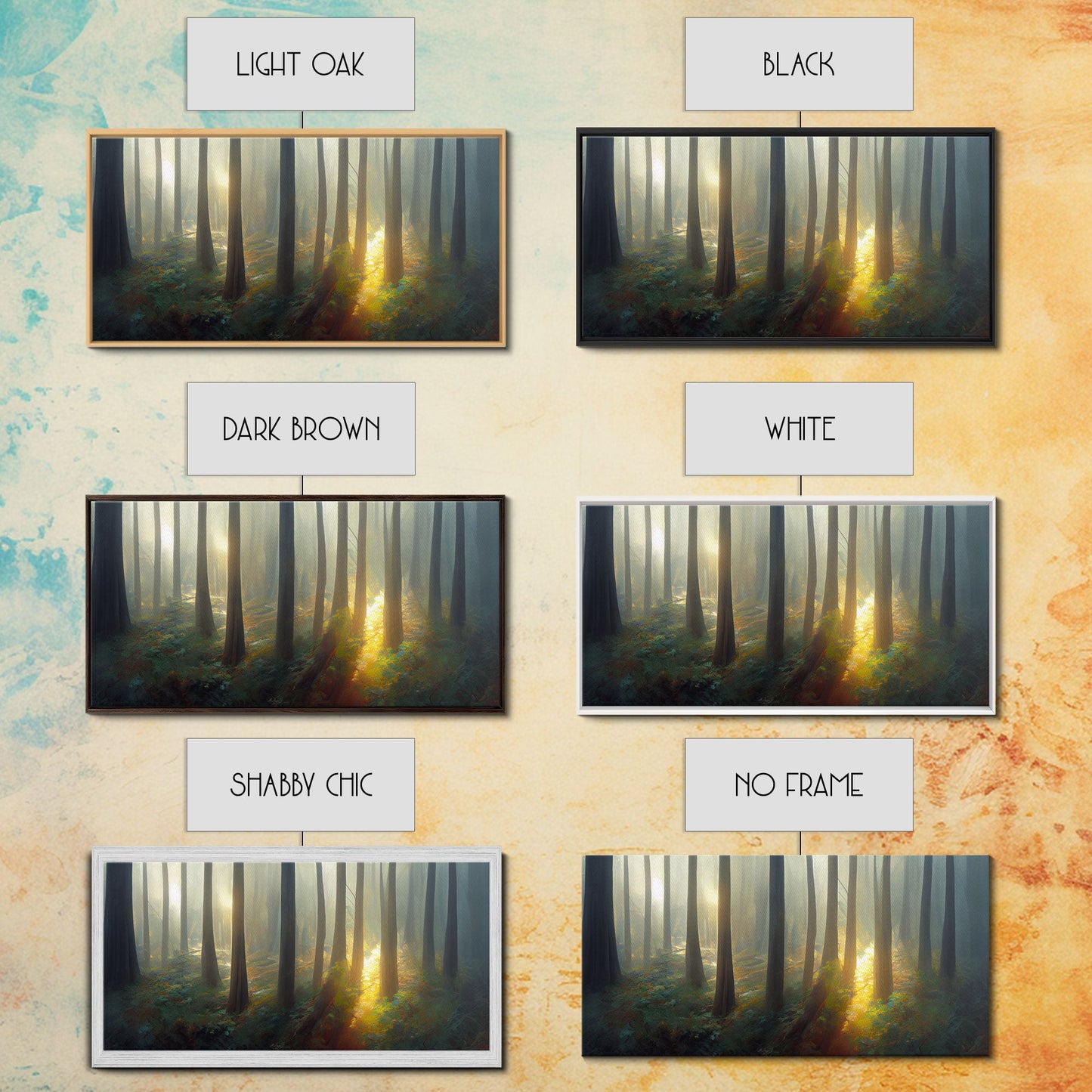 Canvas print of a forest floor at golden hour, watercolor painting print, cool living room or guest room wall art