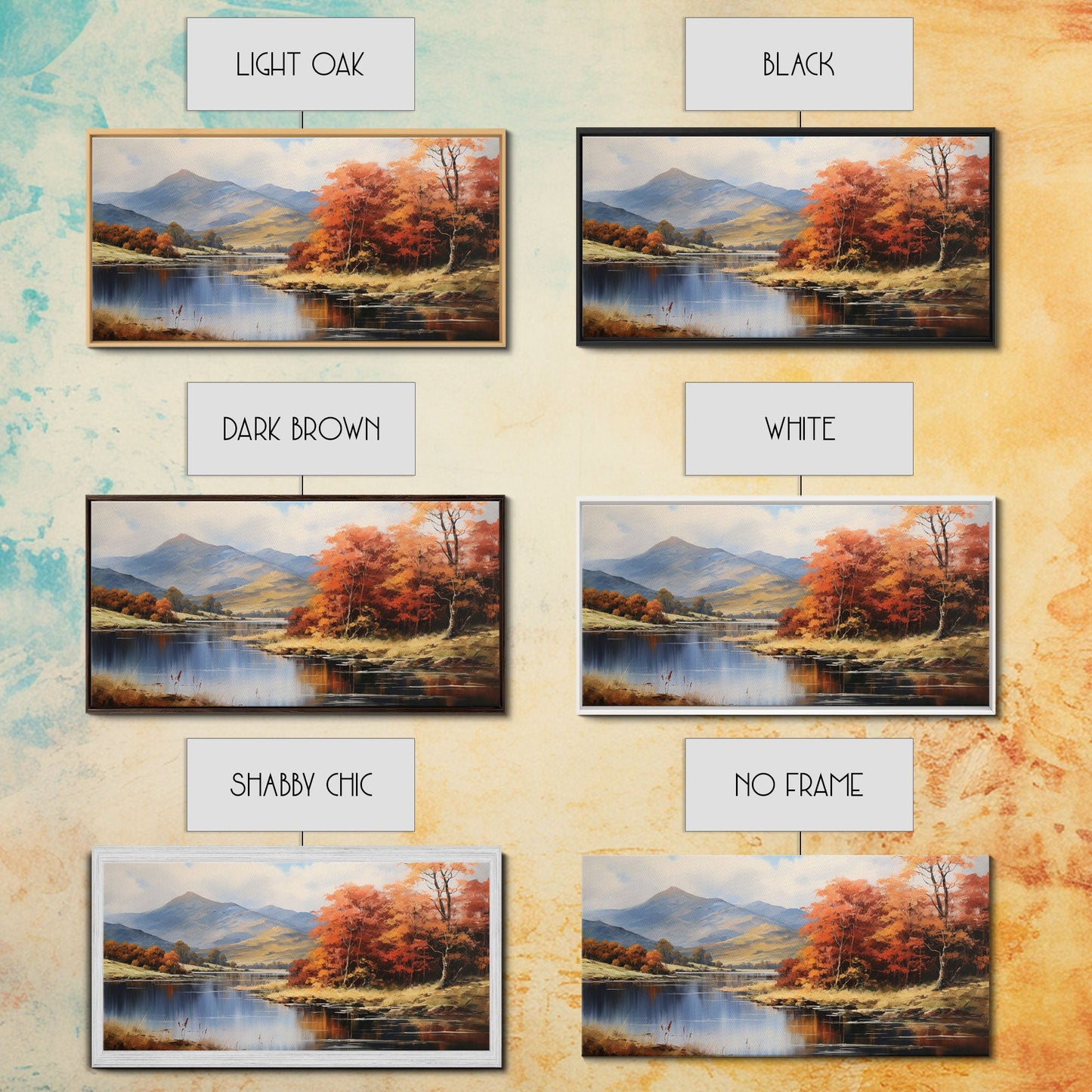 Autumn By The Lake, Framed Canvas Print, Original Landscape Painting, Fall Decor, Boho Minimalist Farmhouse Decor, Rustic Art