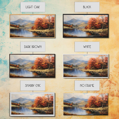 Autumn By The Lake, Framed Canvas Print, Original Landscape Painting, Fall Decor, Boho Minimalist Farmhouse Decor, Rustic Art