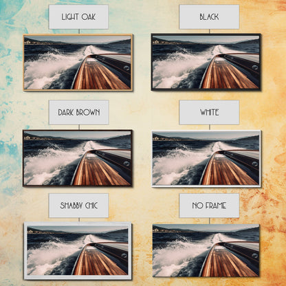 Leaving Italy In the Rear View, Nautical Decor, Framed Canvas Print, Speed Boat Photography Print, Vaporwave Aesthetic