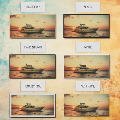 An Abandoned Yacht at Sunset - Framed Canvas Print - Nautical Decor - Vaporwave Art - Liminal Spaces - Urban Decay - Eclectic Wall Art