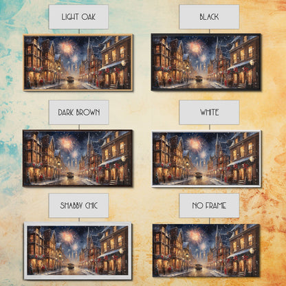 Christmas / New Years Fireworks - Framed Canvas Print - Christmas Wall Art - Christmas Oil Painting - Holiday Decor - Seasonal Art