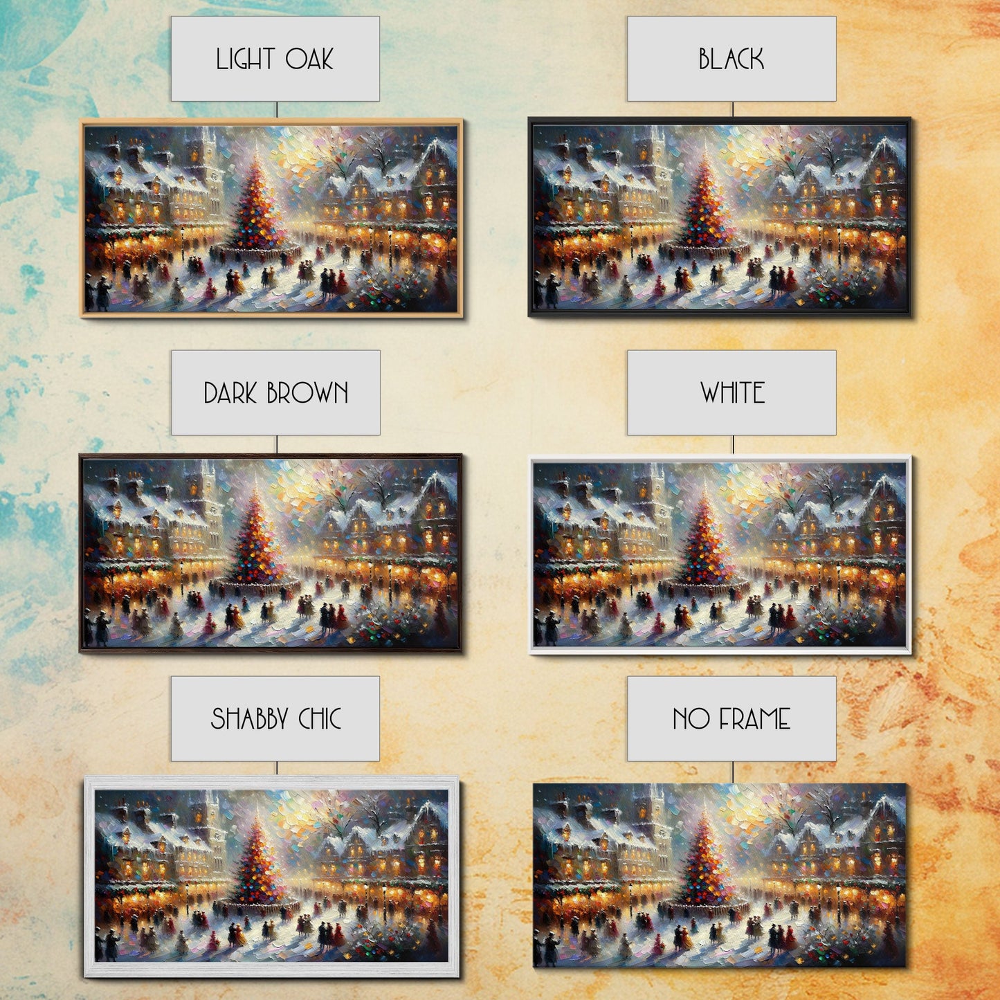 Retro Style Christmas Canvas Print | Framed Canvas Print | Christmas Village | Winter Wonderland | Impasto Style Painting | Seasonal Decor