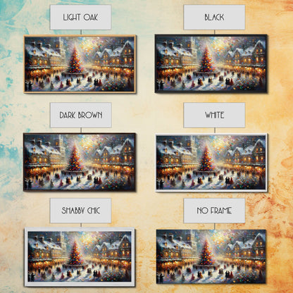 Retro Style Christmas Canvas Print | Framed Canvas Print | Christmas Village | Winter Wonderland | Impasto Style Painting | Seasonal Decor