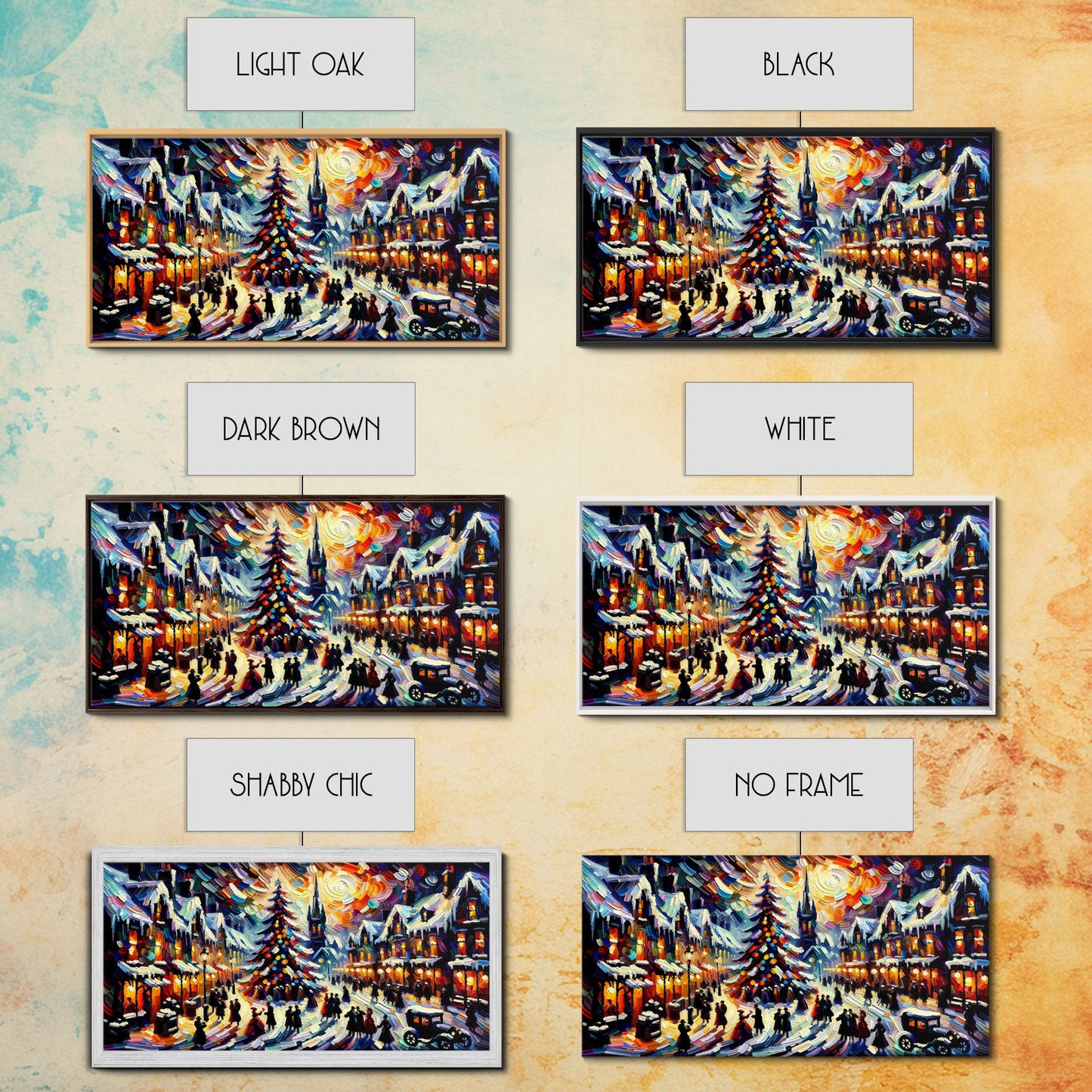 Retro Style Christmas Canvas Print | Framed Canvas Print | Christmas Village | Winter Wonderland | Impasto Style Painting | Seasonal Decor