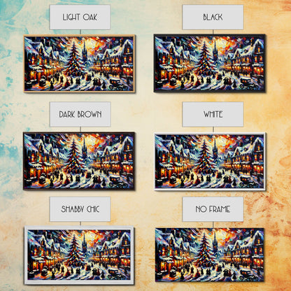 Retro Style Christmas Canvas Print | Framed Canvas Print | Christmas Village | Winter Wonderland | Impasto Style Painting | Seasonal Decor