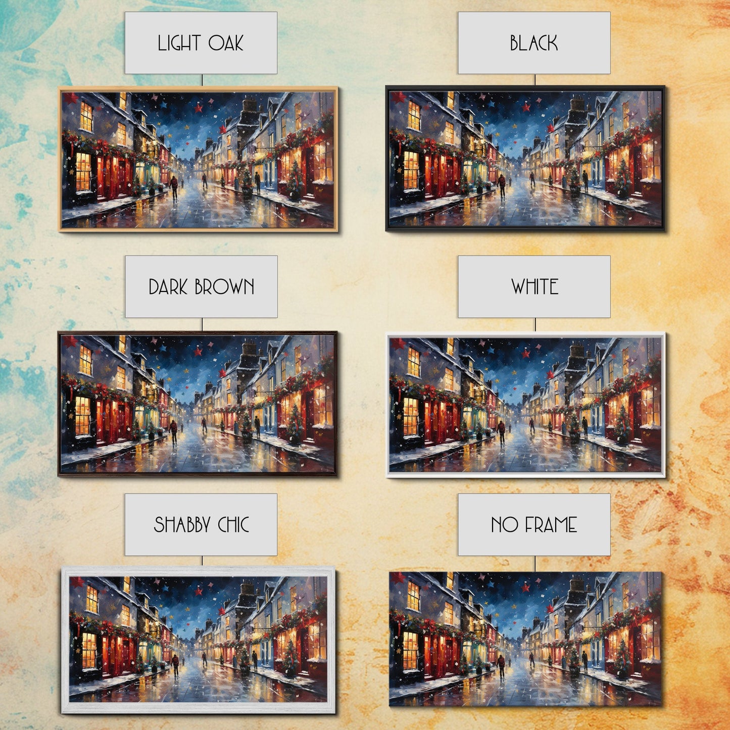 Christmas Wall Art - Framed Canvas Print - Winter Wonderland Victorian Village Decorated for Christmas - Christmas Canvas Wall Art