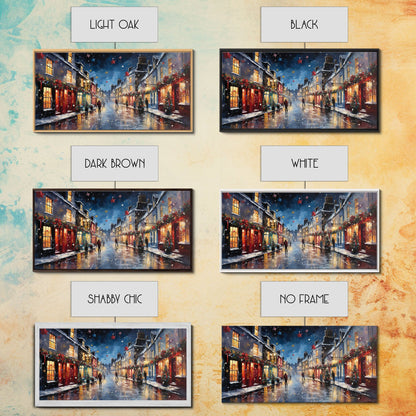 Christmas Wall Art - Framed Canvas Print - Winter Wonderland Victorian Village Decorated for Christmas - Christmas Canvas Wall Art