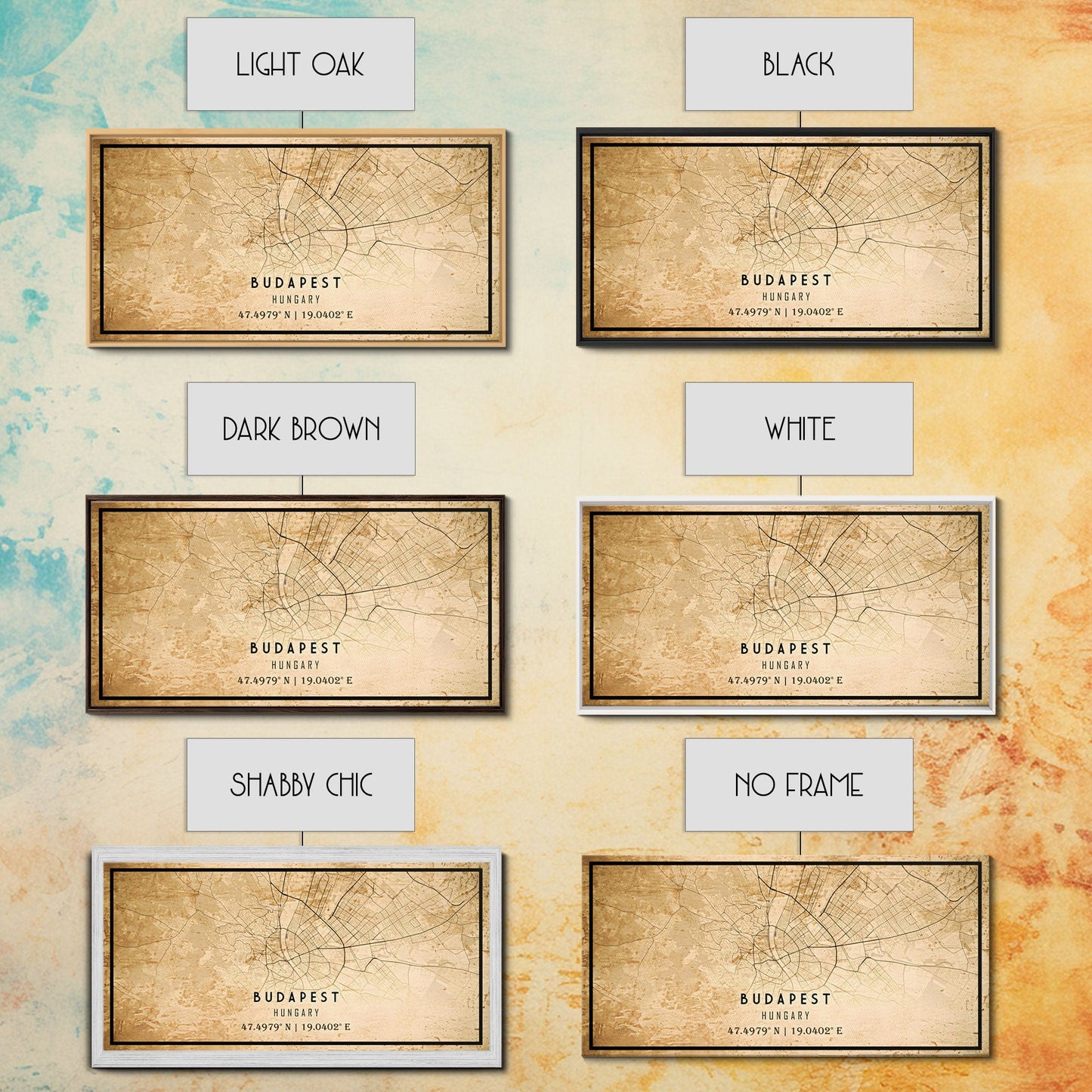 Budapest Hungary map print poster or framed canvas, Budapest map print poster canvas, Budapest map print poster canvas, Vintage Travel Art