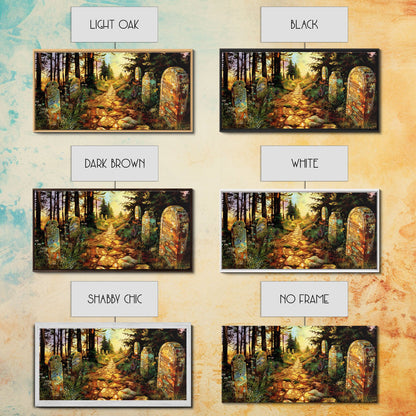 Haunted Cemetery In The Springtime, Framed Canvas Print, Colorful Halloween Decor, Halloween Wall Art