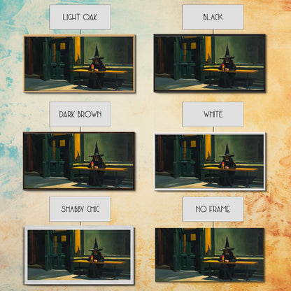 Sad Witch Having an Ice Cream Cone, Funny Halloween Art, Framed Canvas Print, Liminal Art