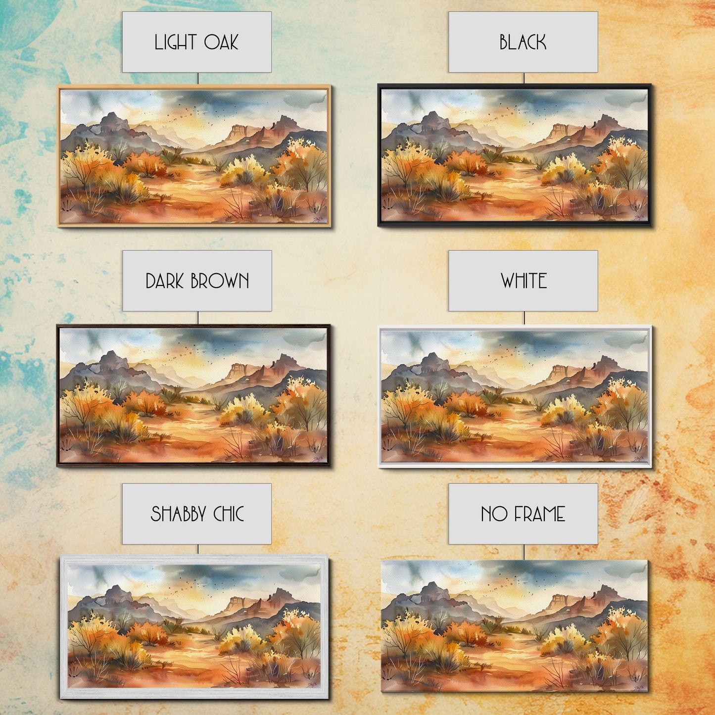 Serene Desert Landscape with Mountains and Sunlit Sky, Perfect Framed Canvas Print for Living Room, Boho Wall Art, Nature Decor