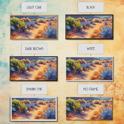 Desert Pathway with Vibrant Foliage, Perfect for Living Room Art, Framed Canvas Print, Bohemian Decor, Nature Inspired Wall Art