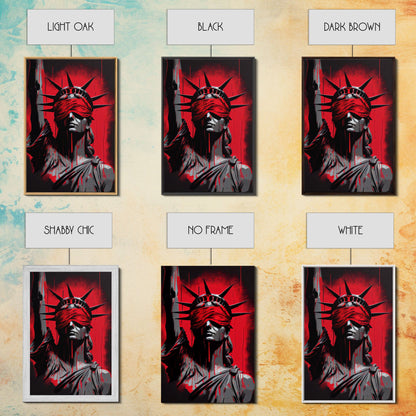 Blindfolded Statue of Liberty Graffiti art, framed canvas print, dystopian art