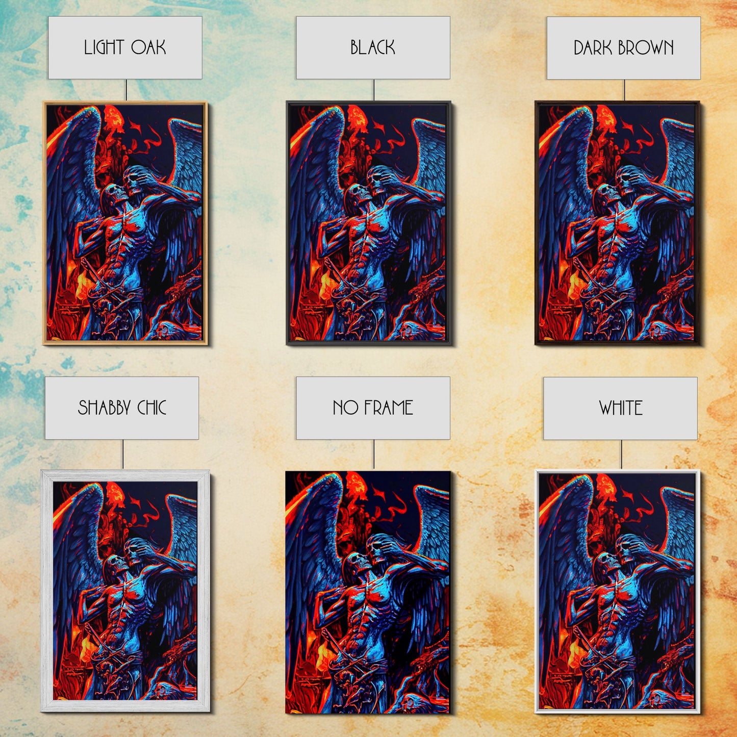 Gothic Angel, Horror Decor, Framed Canvas Print, Fallen Angel