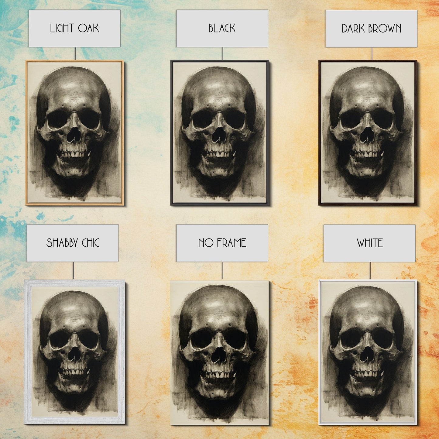 Charcoal Drawing, Gothic Art Print, Human Skull Decor, Canvas Print, Wall Art, Vertical Art, Entryway Prints, Wall Hanging, Birthday Gift