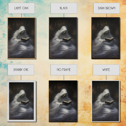 He's really into that book man, why is that ghost reading? Spooky Victorian Halloween Oil Painting Canvas Print, Halloween Decorations