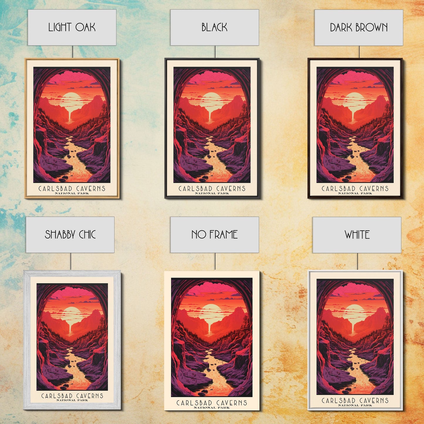 Carlsbad Caverns National Park Travel Poster Print, Canvas Print Wall Art, New Mexico Travel Art, Midcentury Modern Travel Decor