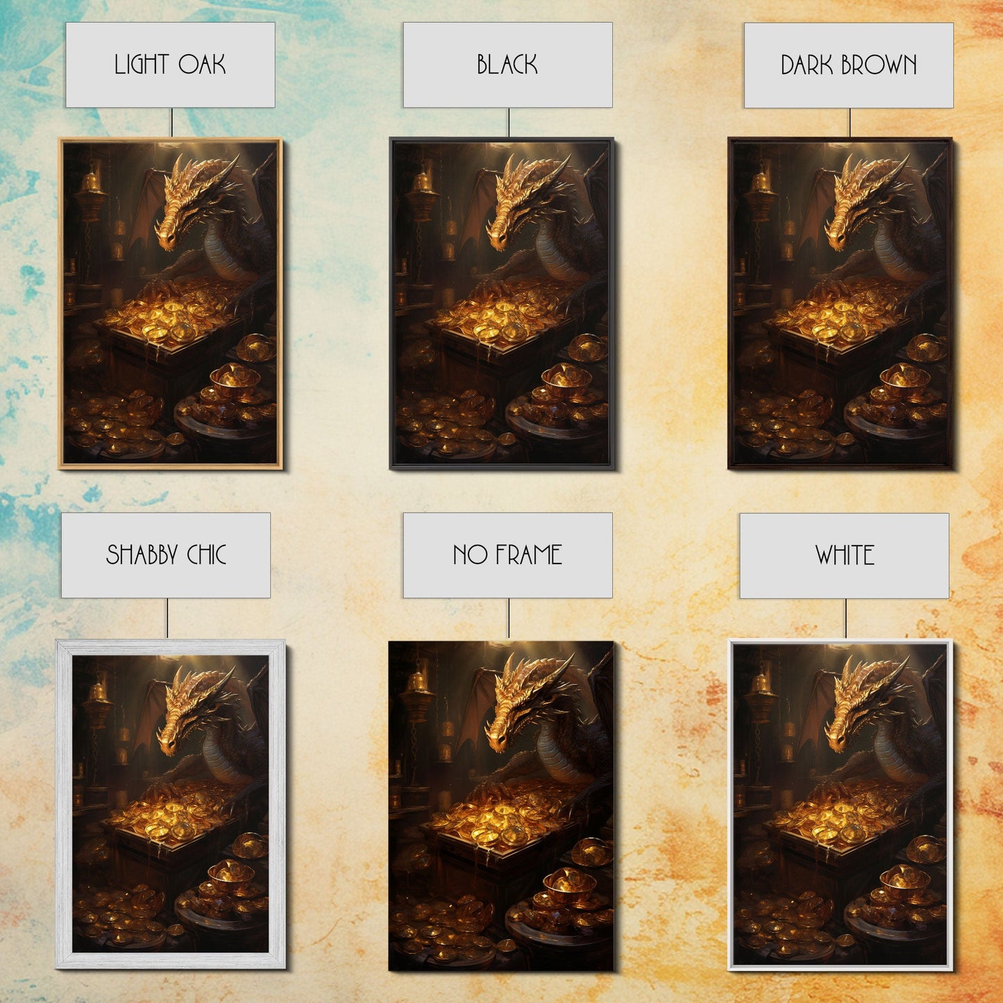 Drachenkunst, Fantasy-Kunst, Schatztruhe, Leinwanddruck, Wandbehang, Porträtkunst, Videospielkunst, Nerdige Wohndeko, Geschenk für Freunde