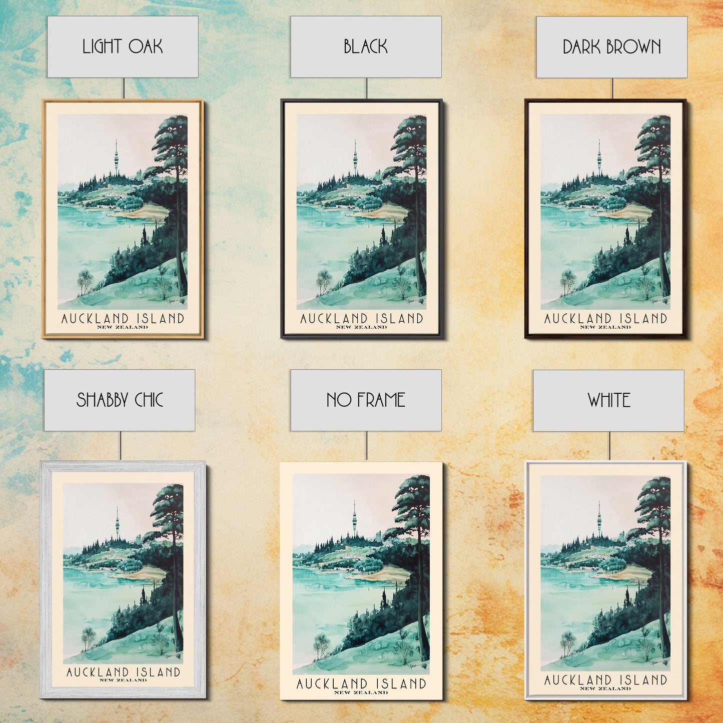 Auckland Island, New Zealand Watercolor Print, Vacation Gift, New Zealand Wall Art, Beach Painting, Beach Decor, Large Wall Art, Wood Frame Art