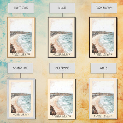 Bondi Beach, Sydney, Australia Watercolor Print, Vacation Gift, Sydney, Australia Wall Art, Beach Painting, Beach Decor, Large Wall Art, Wood Frame Art
