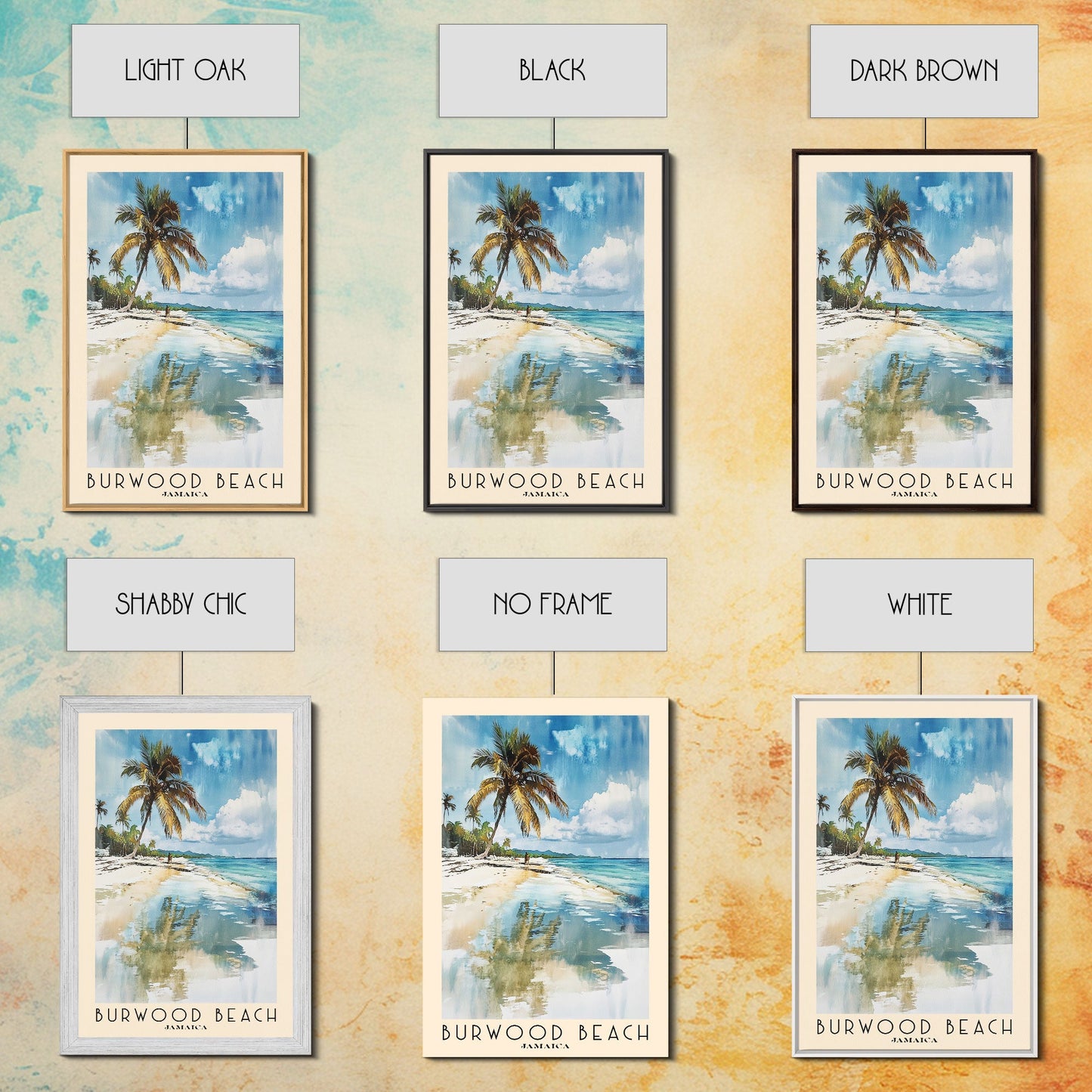 Burwood Beach, Jamaica Watercolor Beach Print, Vacation Gift, Jamaica Wall Art, Framed Canvas Print, Framed Beach Painting