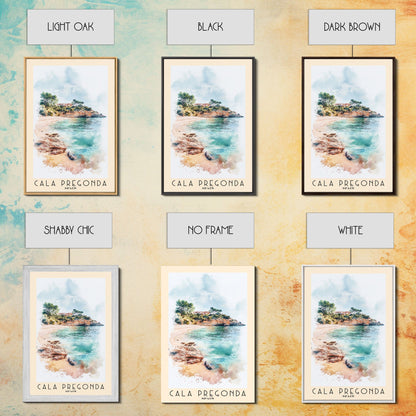 Cala Pregonda, Spain Watercolor Print, Vacation Gift, Spain Wall Art, Beach Painting, Beach Decor, Large Wall Art, Wood Frame Art