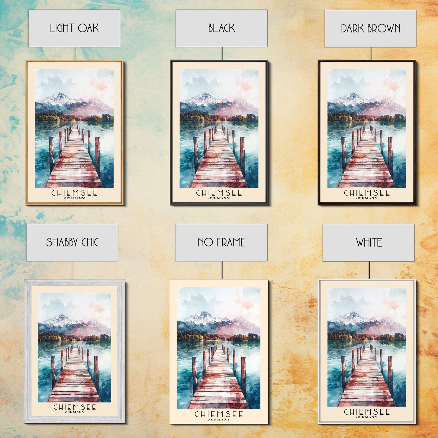 Chiemsee, Germany Watercolor Print, Vacation Gift, Germany Wall Art, Beach Painting, Beach Decor, Large Wall Art, Wood Frame Art