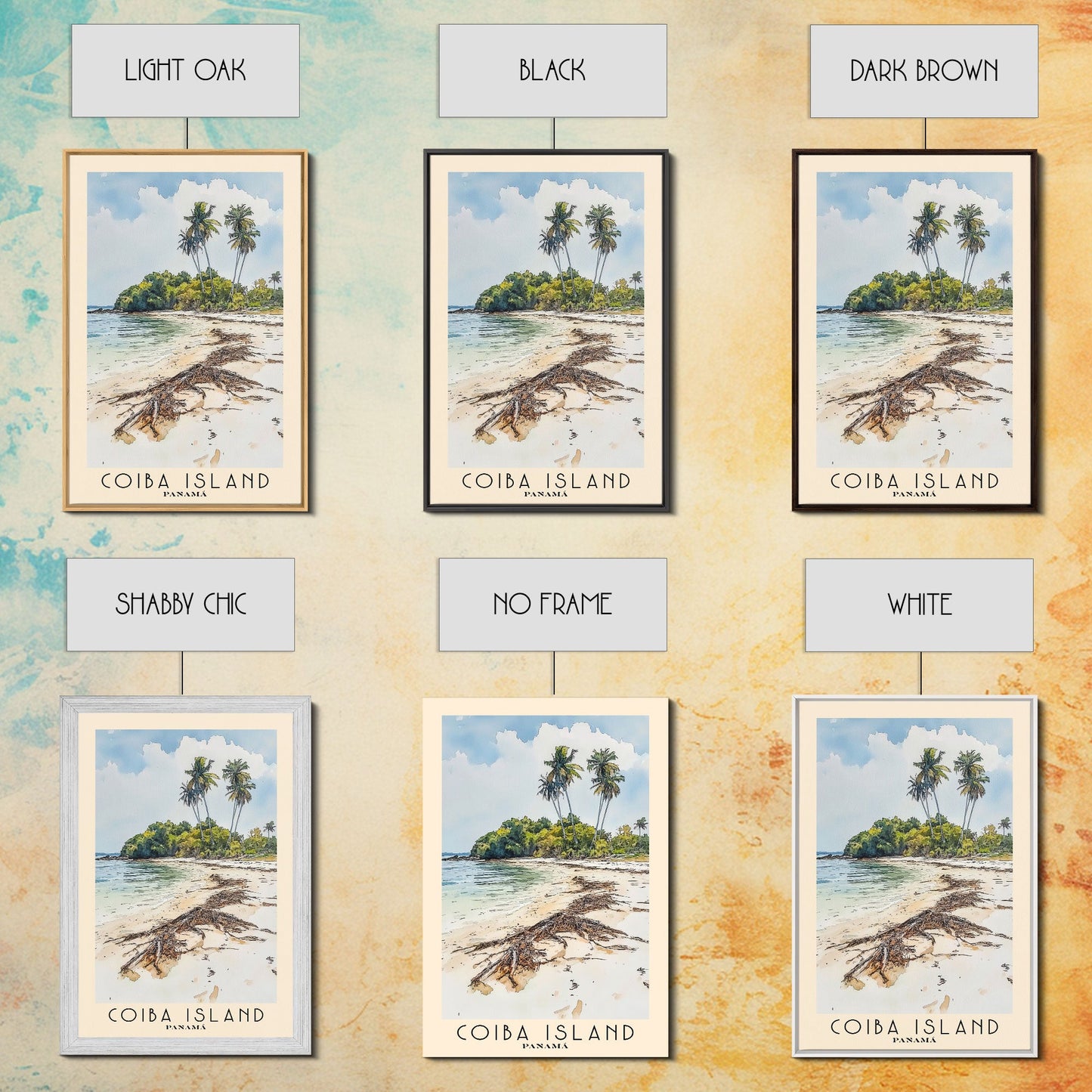 Coiba Island, Panamá Watercolor Beach Print, Vacation Gift, Panamá Wall Art, Framed Canvas Print, Framed Beach Painting