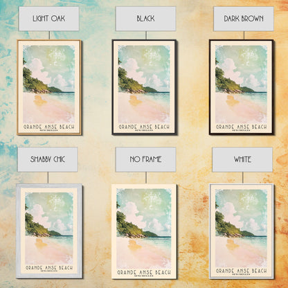 Grande Anse Beach, Seychelles Watercolor Print, Vacation Gift, Seychelles Wall Art, Beach Painting, Beach Decor, Large Wall Art, Wood Frame Art