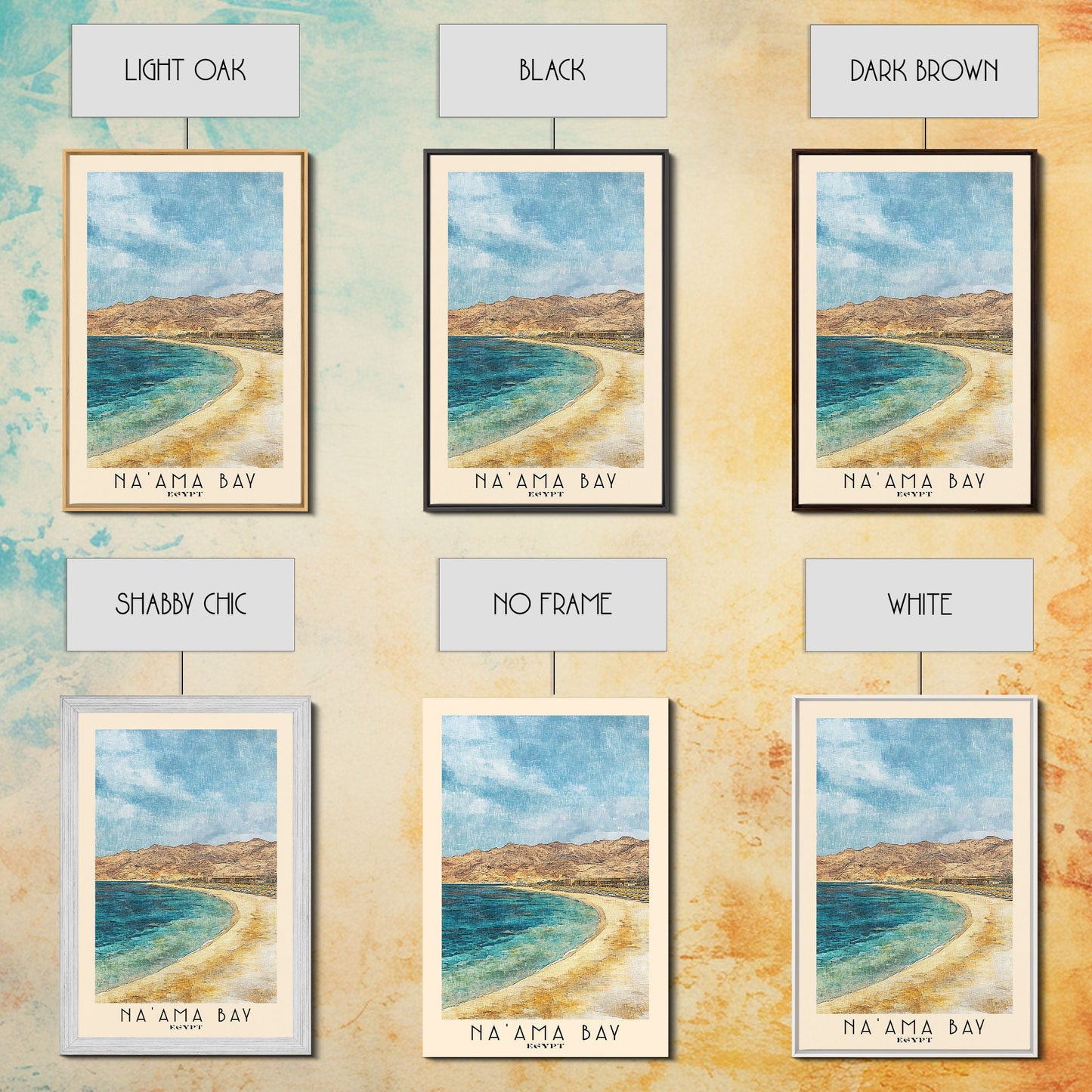 Na’ama Bay, Egypt Watercolor Beach Print, Vacation Gift, Egypt Wall Art, Framed Canvas Print, Framed Beach Painting