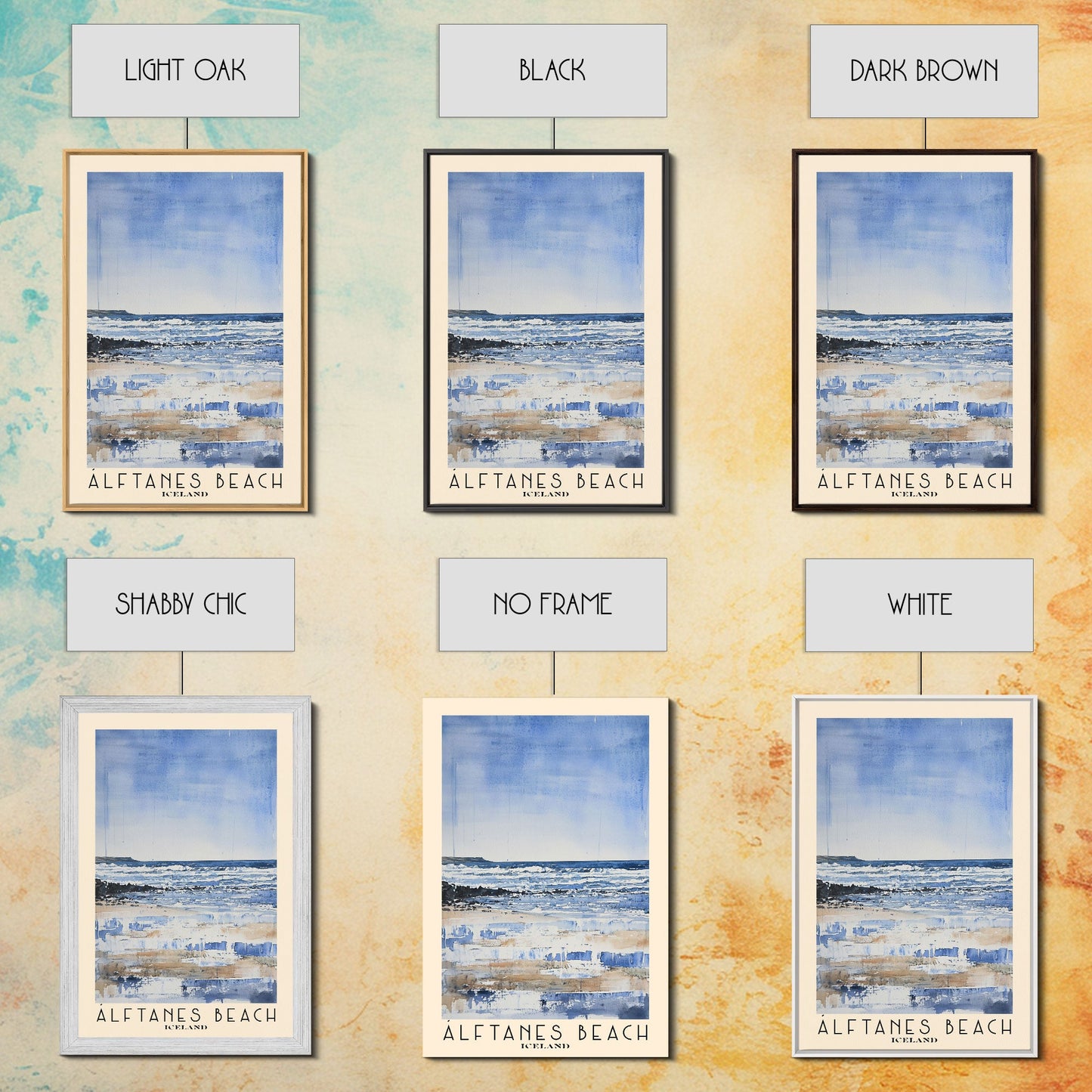 Álftanes Beach, Iceland Watercolor Print, Vacation Gift, Iceland Wall Art, Beach Painting, Beach Decor, Large Wall Art, Wood Frame Art