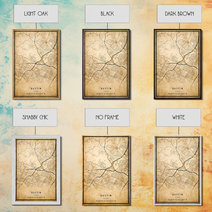 Austin Map Print Canvas or Poster, Texas Map Art, Texas Map Print, Vintage Austin Texas Map Framed Art, Retro / Distressed Office Art