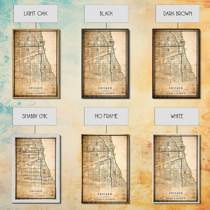 Distressed Chicago map print poster or framed canvas, Illinois road map print poster canvas, Chicago city map print poster canvas