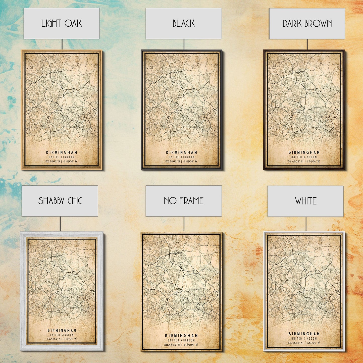 Birmingham UK map print poster or framed canvas, England map print poster canvas, UK city map print poster canvas, Vintage Travel Art