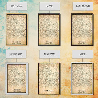 Birmingham UK map print poster or framed canvas, England map print poster canvas, UK city map print poster canvas, Vintage Travel Art