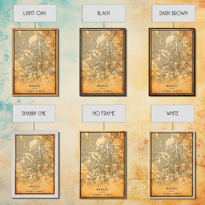 Madrid Spain map print poster or framed canvas, Madrid map print poster canvas, Madrid city map print poster canvas, Vintage Travel Art