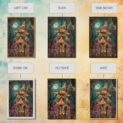 Ghostly Wizard Having A  Slice of Pizza, Funny Halloween Decor, Framed Canvas Print