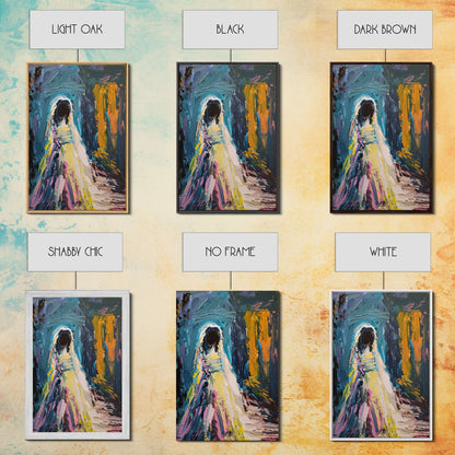 Halloween Haunted Veiled Ghost, Framed Canvas Print, Wall Art, Living Room Decor, Spooky, Ghost Art, Original Painting, Home Decor