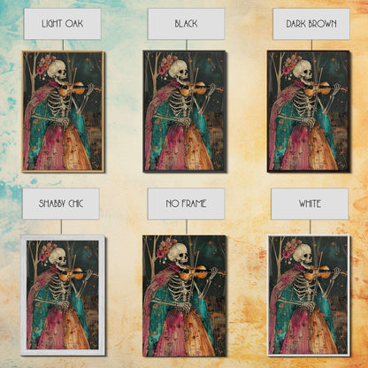 Day of the Dead Skeleton Playing Violin - Colorful Skeleton Art - Dia de los Muertos Inspired Print - Halloween Skeleton Decor