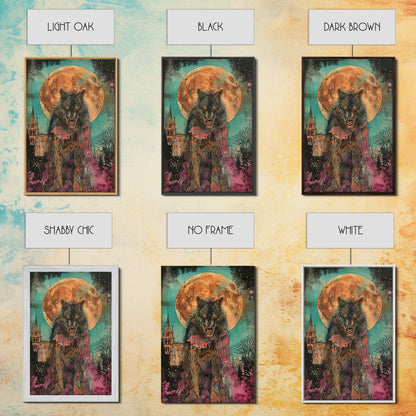 Fierce Werewolf with Blood Moon Framed Canvas Print | Halloween Monster Art | Spooky Werewolf Decor for Home | Intense Full Moon Artwork