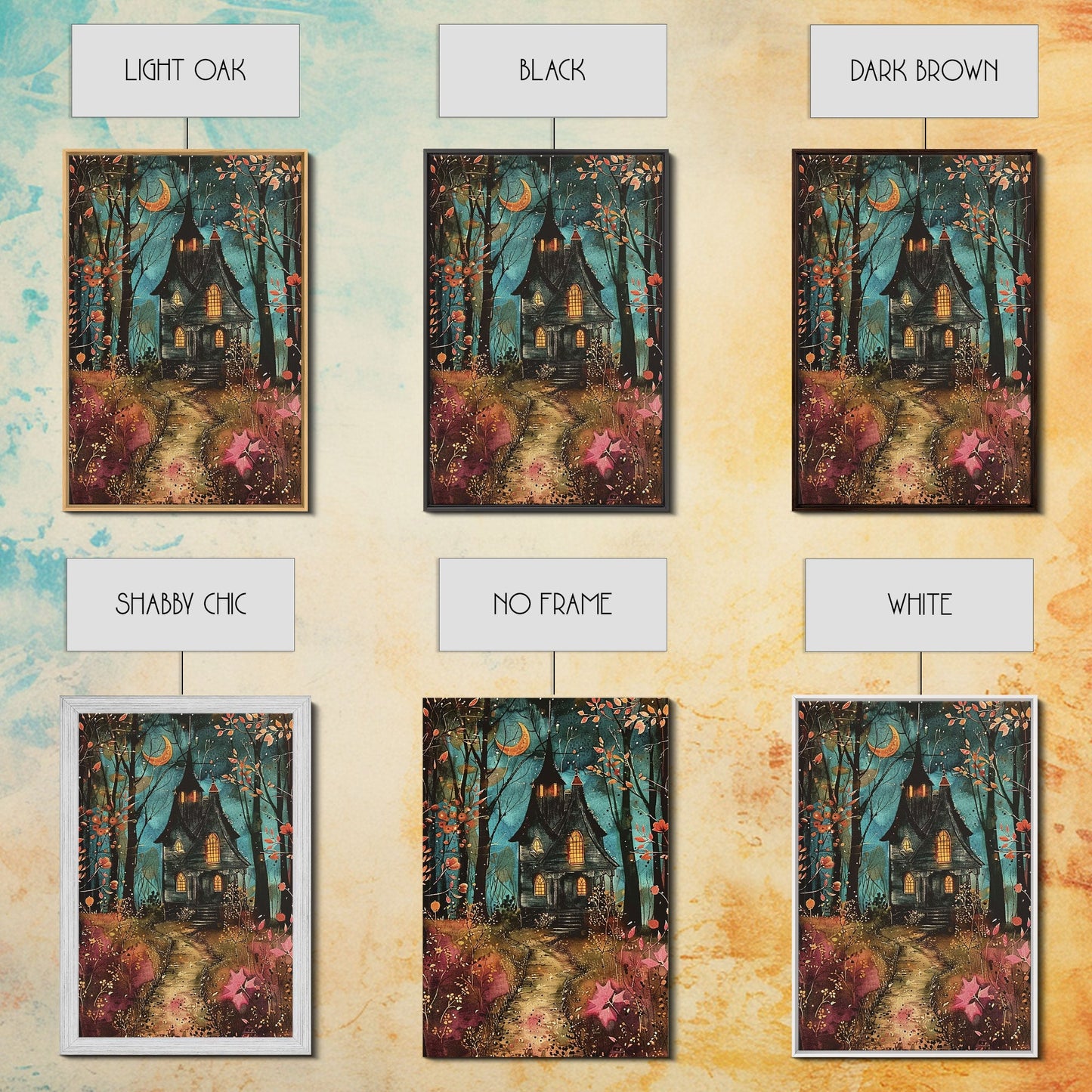 Enchanted Forest Pathway Framed Canvas Print, Haunted Woods Art, Halloween Night, Spooky Path Decor, Mysterious Artwork, Framed Canvas Print