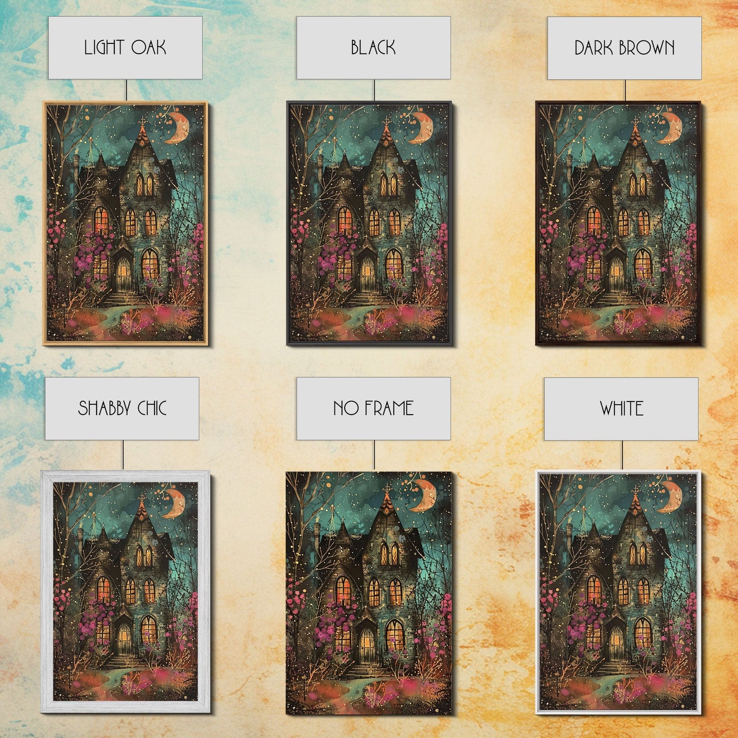 Enchanted Gothic House Framed Canvas Print, Halloween Wall Art, Spooky Art, Home Decor, Living Room Decor, Gothic Artwork, Haunted House