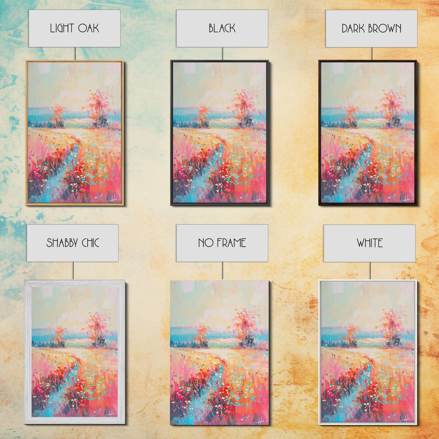 Luminous Landscape with Wildflowers - Framed Canvas Print, Radiant Living Room Art, Bright Bedroom Decor, Colorful Flower Art, Wall Art