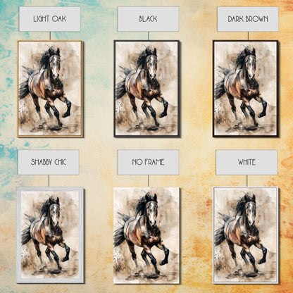 Galoppierendes Pferd in Bewegung – Gerahmter Leinwanddruck, Lebendige Wohnzimmerkunst, Farbtupfer fürs Schlafzimmer, Reitkunst, Wandbild