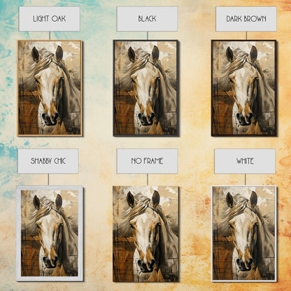 Realistic Horse Portrait with Warm Background - Framed Canvas Print, Equine Art, Living Room Wall Decor, Bedroom Horse Art Print