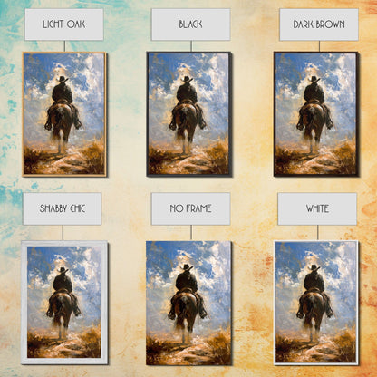Cowboy Silhouette Riding Through the Plains - Framed Canvas Print, Western Art, Rustic Decor, Living Room Wall Art, Cowboy Themed Art