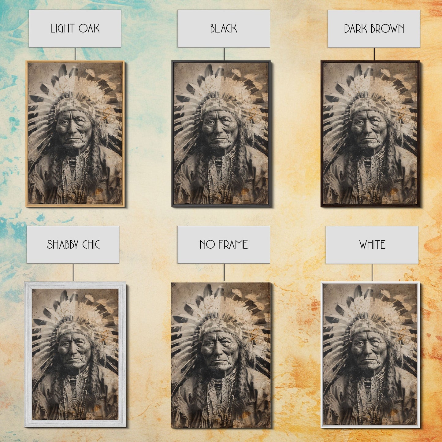 Native American Chief Portrait - Sepia Canvas Print, Historical Wall Art, Indigenous Art for Home, Rustic Native American Decor