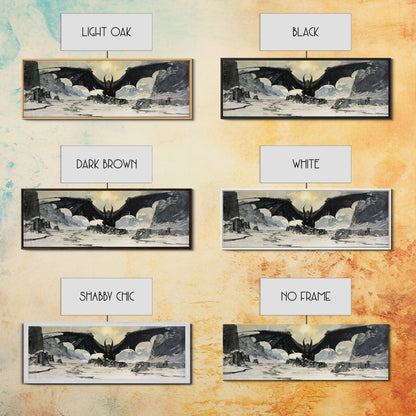 Panoramic Of a Dragon, Framed Canvas Print, Fantasy Decor, Fantasy Dragon Painting